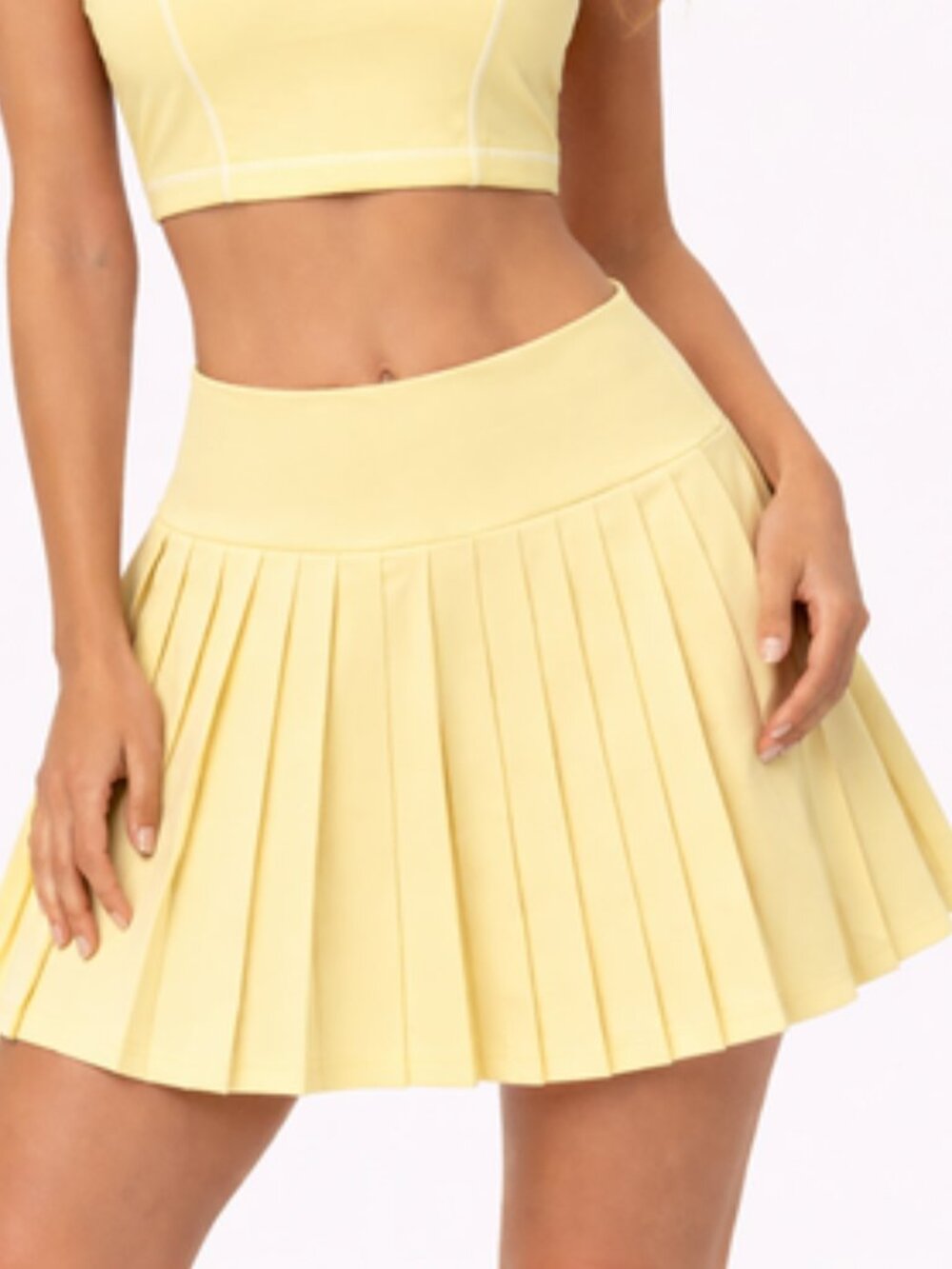 OTOS Athletic Sports Pleated Skirt/Skort Built-Shorts Wide Waistband Yellow L - Picture 2 of 5